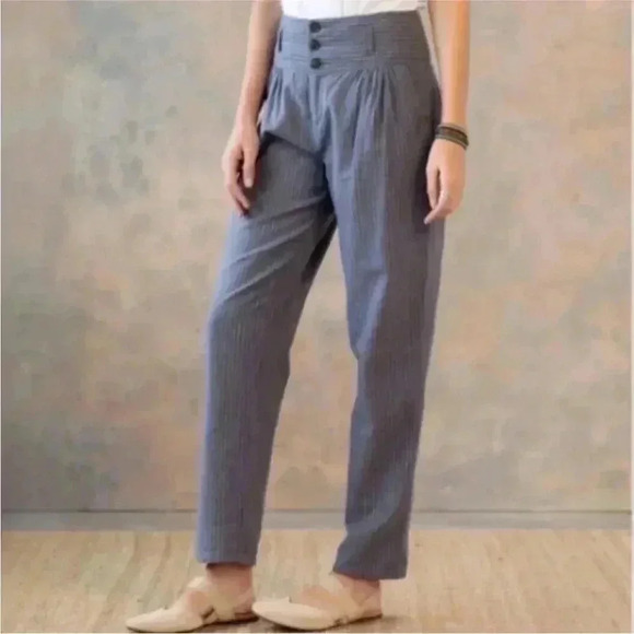 NEW Sundance Amelia Linen Blend Pinstripe Trouser Pants in Blue Gray Sz 12P - Picture 2 of 10